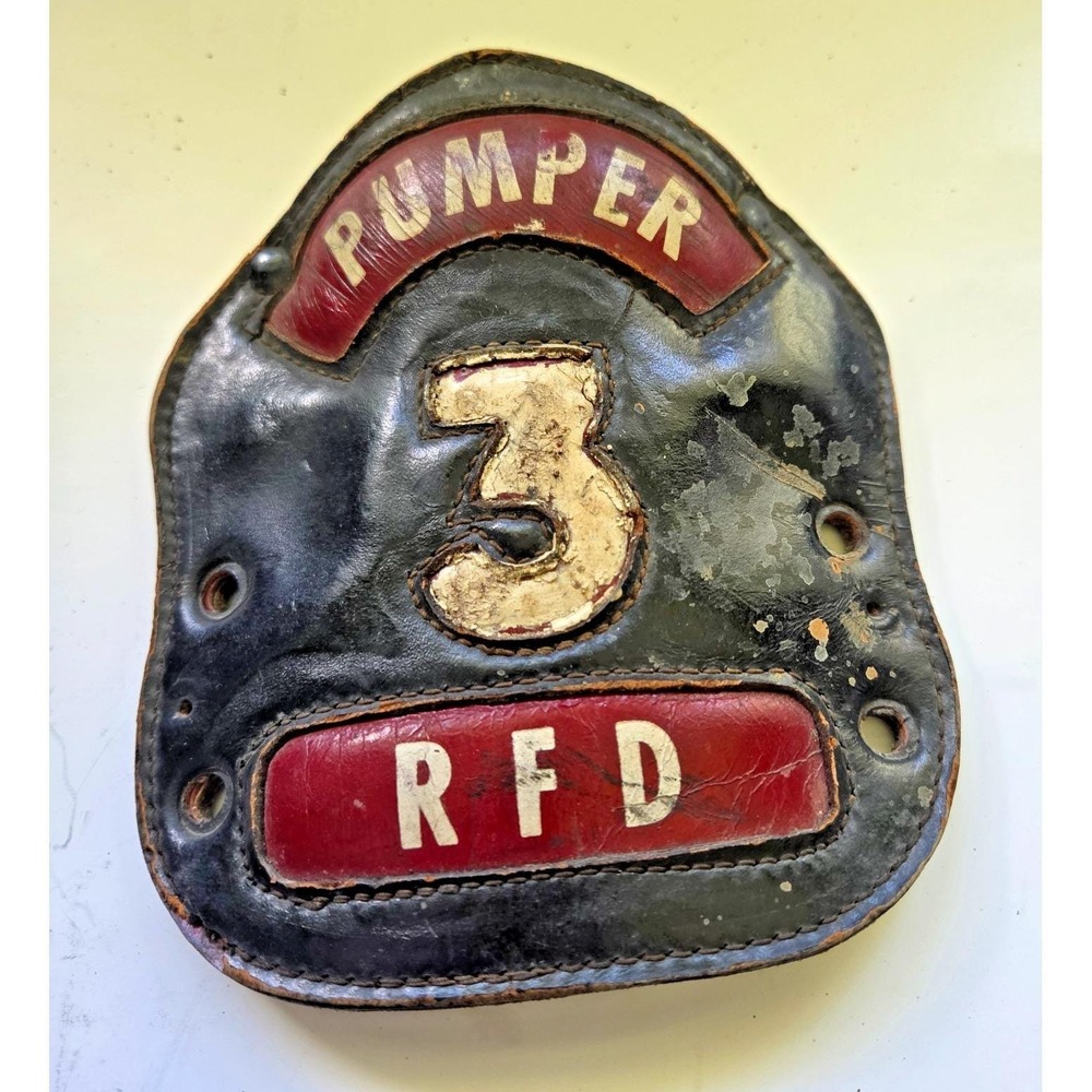Vintage Leather Fire Helmet Front - Rensselaer New York FD - Pumper